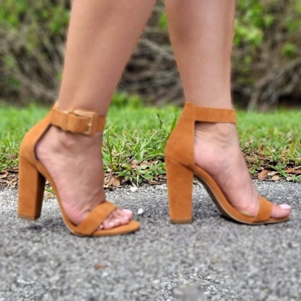 Chestnut Chunky Block Heels Open Toe Casual Sandals - Picture 7 of 9